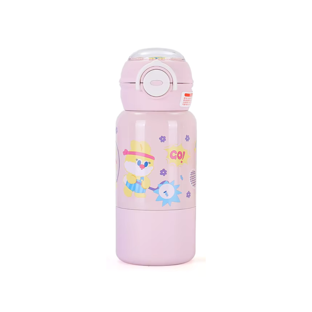 Cartoon Design 500ml Portable Kids Thermal Bpa Free Stainless Steel Water Bottle With Straw Strap for School