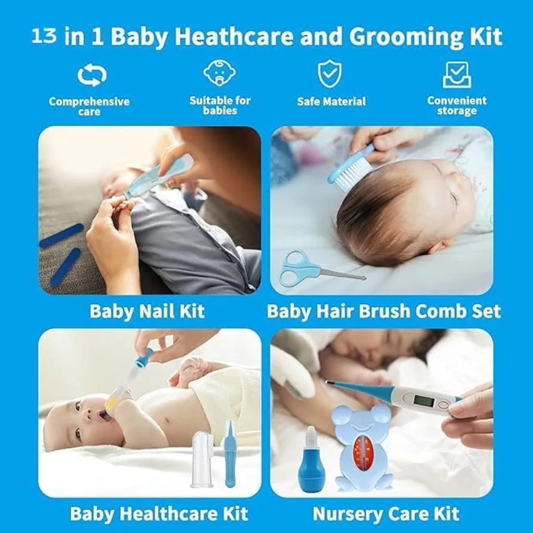 Newborn Baby Gift Set 13 in 1 Grooming Kit Health Care Kit with Pouch Bag, Includes Everything Portable Safety Baby Nail Kit for Baby Boys and Girls, Essential Accessories for Travel
