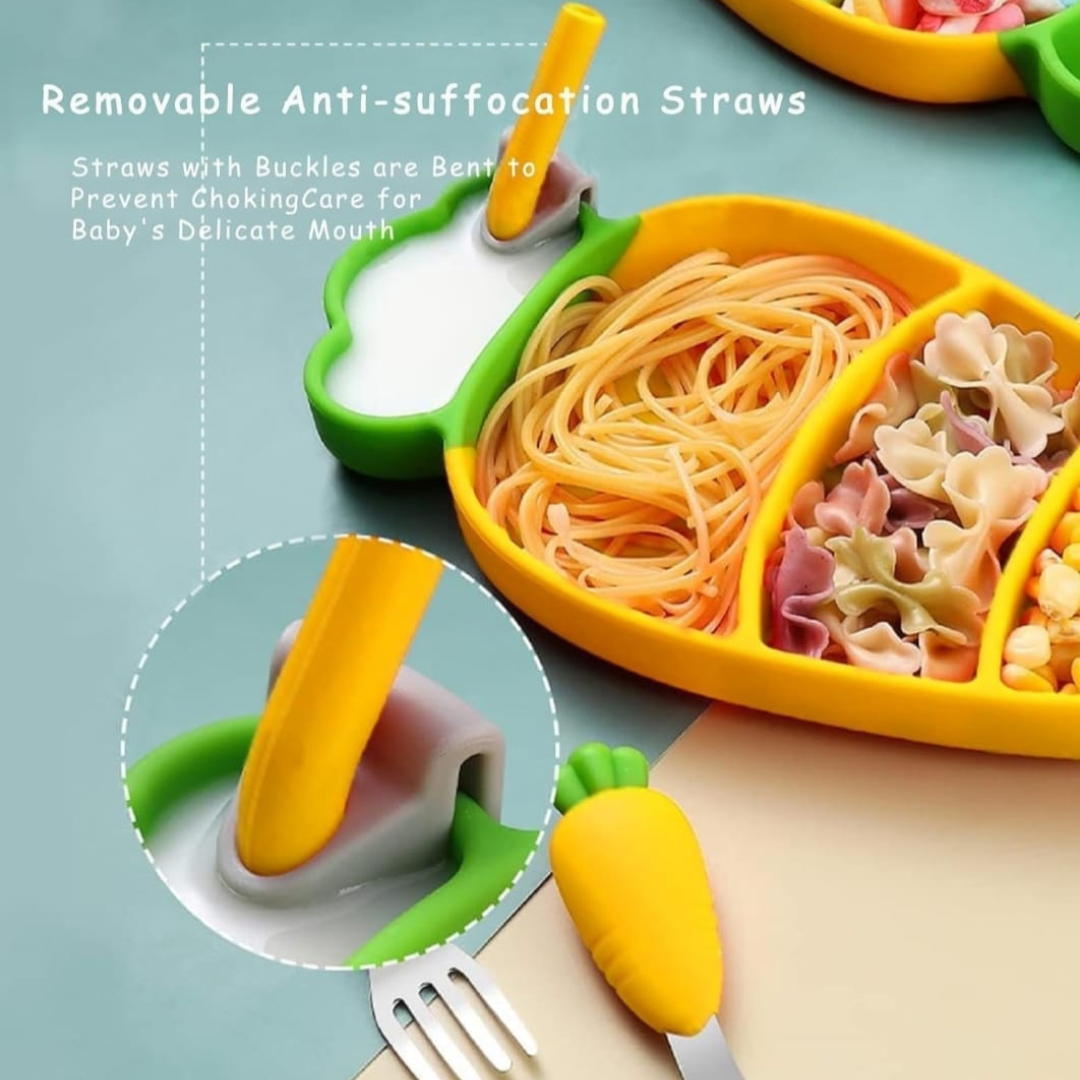 Cartoon Silicone Baby Feeding Set β Anti-Drop Carrot Bowl with Spoon & Plate