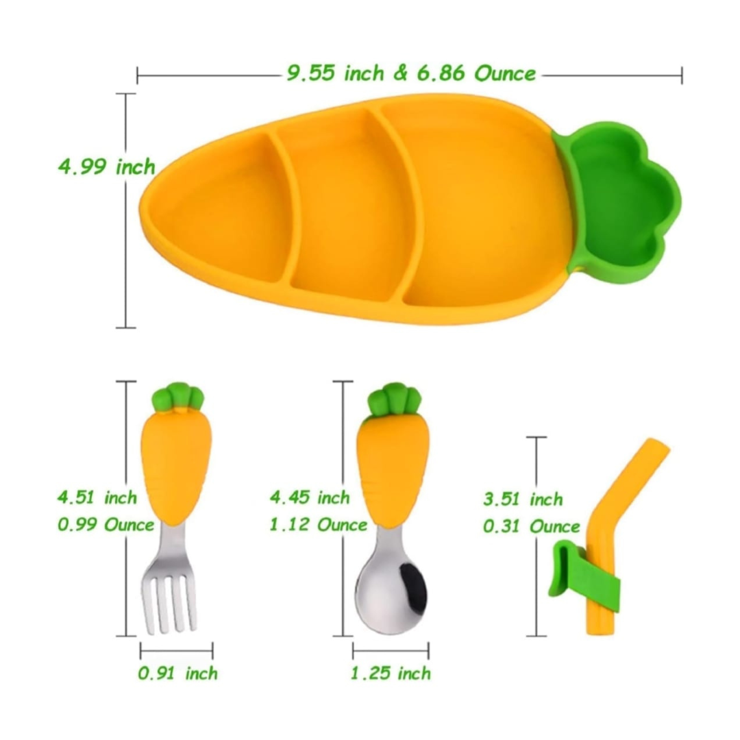 Cartoon Silicone Baby Feeding Set β Anti-Drop Carrot Bowl with Spoon & Plate