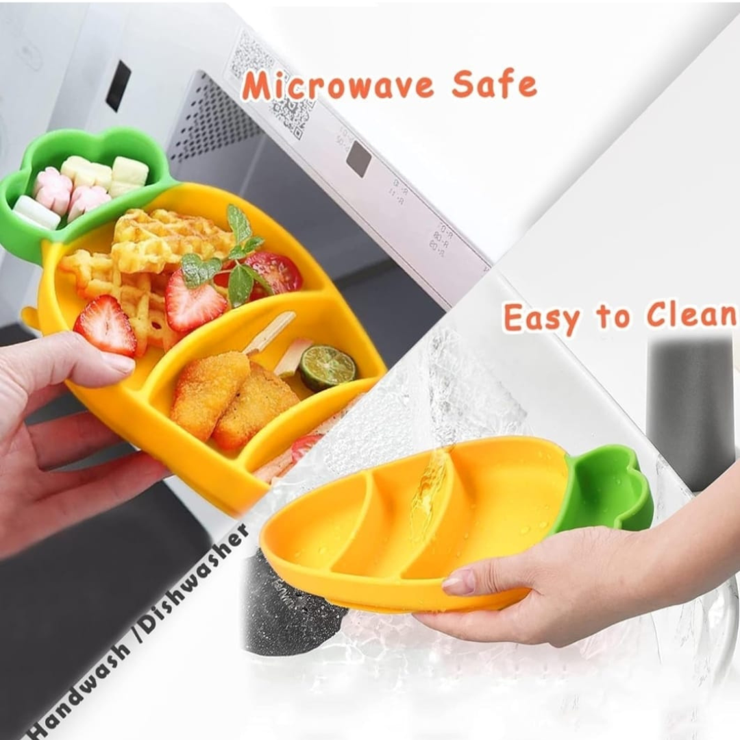Cartoon Silicone Baby Feeding Set β Anti-Drop Carrot Bowl with Spoon & Plate