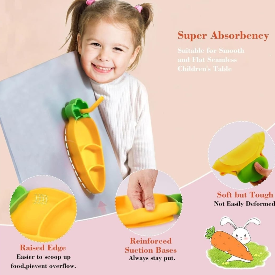 Cartoon Silicone Baby Feeding Set β Anti-Drop Carrot Bowl with Spoon & Plate