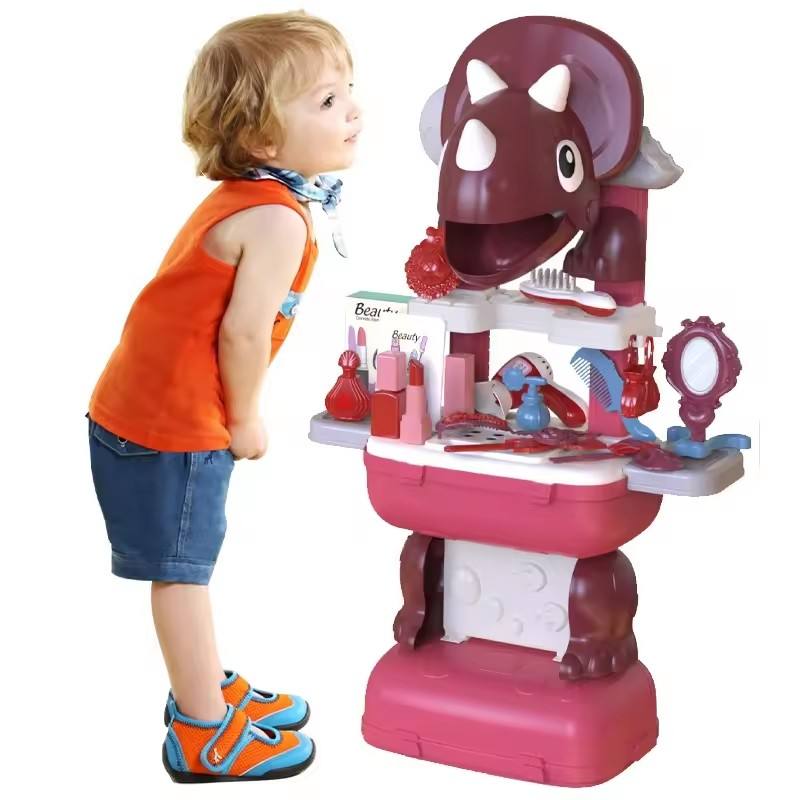 36 Pieces Portable Pretend Jewelry Red Dinosaur Toy Set Kids Cosmetic Beauty Make up Toys