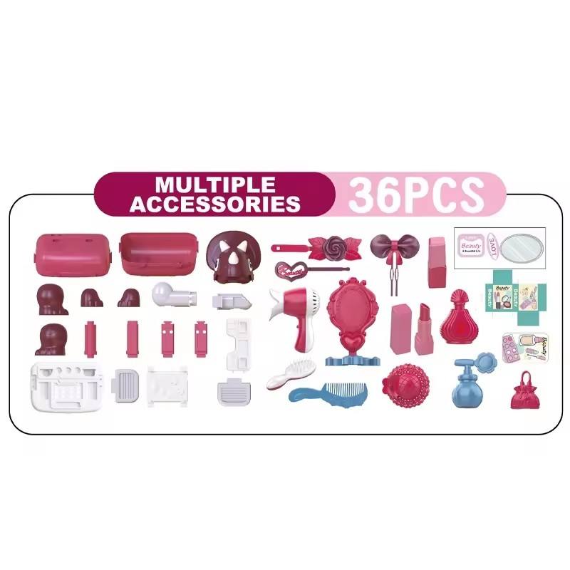 36 Pieces Portable Pretend Jewelry Red Dinosaur Toy Set Kids Cosmetic Beauty Make up Toys