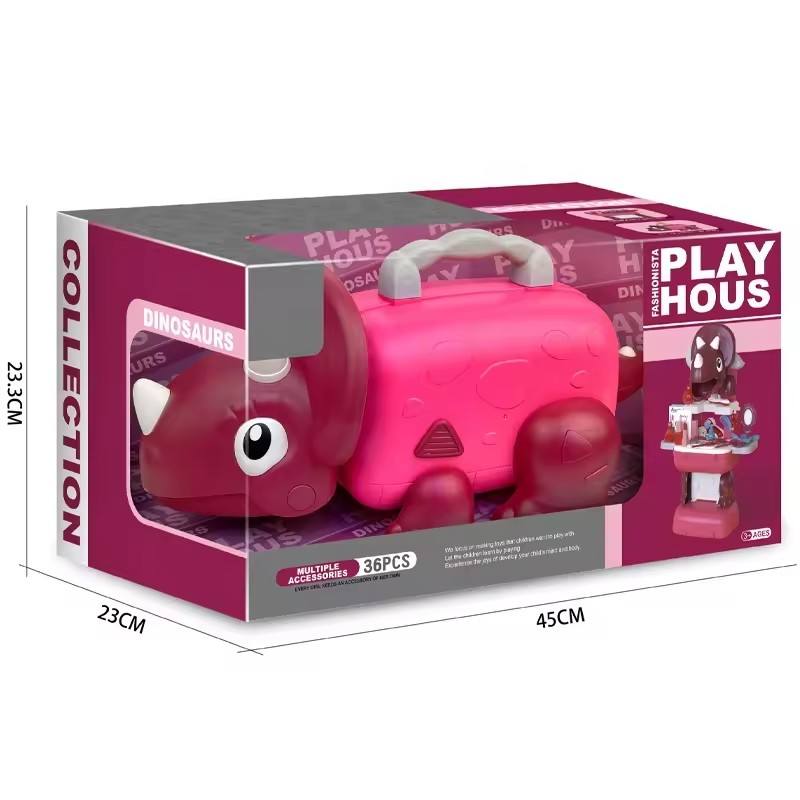 36 Pieces Portable Pretend Jewelry Red Dinosaur Toy Set Kids Cosmetic Beauty Make up Toys