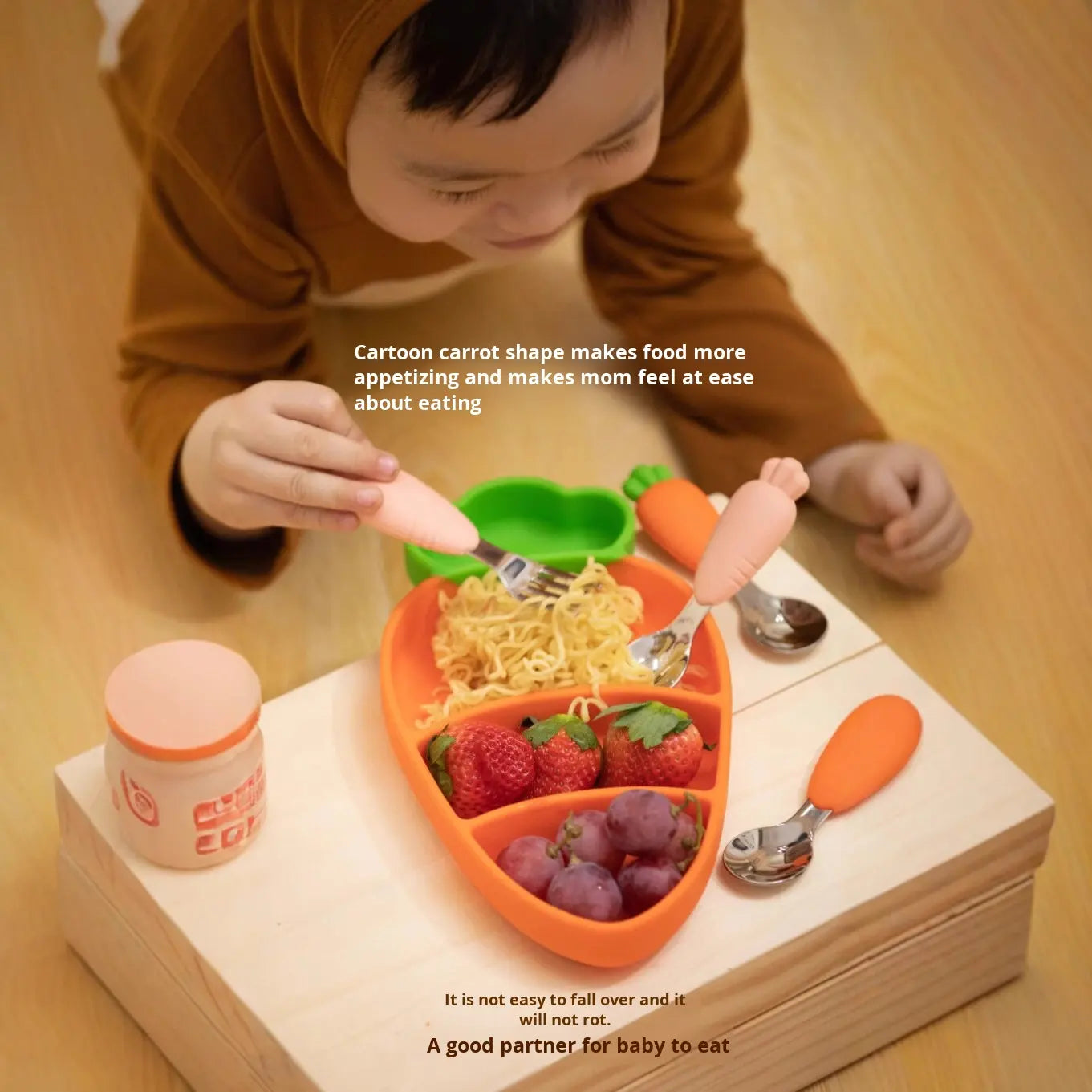 Cartoon Silicone Baby Feeding Set β Anti-Drop Carrot Bowl with Spoon & Plate