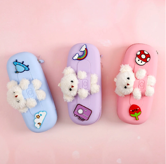 Adorable & Functional: Pink Teddy Bear Pencil Pouch for Kids!