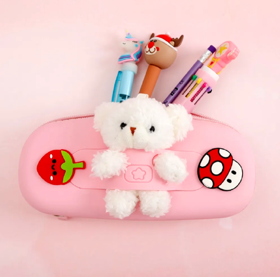 Adorable & Functional: Pink Teddy Bear Pencil Pouch for Kids!