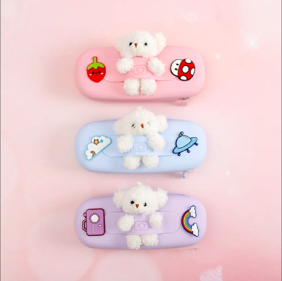 Adorable & Functional: Pink Teddy Bear Pencil Pouch for Kids!