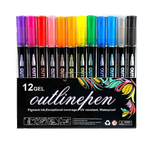 Create Magic with Every Stroke: 12-Color Gel Outline Pens!