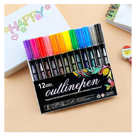 Create Magic with Every Stroke: 12-Color Gel Outline Pens!