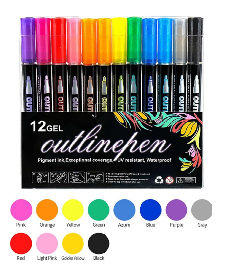 Create Magic with Every Stroke: 12-Color Gel Outline Pens!
