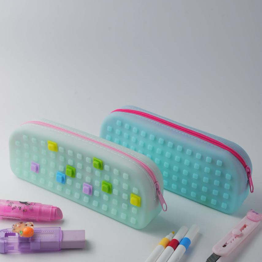 Trendy & Practical – The Colorful Silicone Pencil Pouch with Raised Square Design!