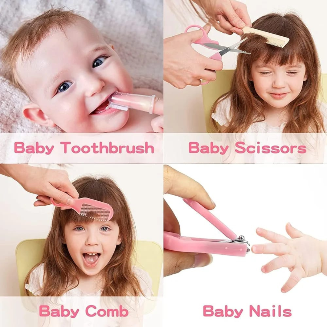 9 in 1 Baby Grooming Kit for Delicate Baby Scalp and Tiny Nails |Travel Friendly Zip case | Infant Nail Clipper |New Born Nasal Aspirator| Combs| Thermometer | Brush