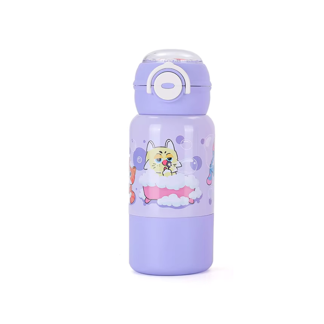 Cartoon Design 500ml Portable Kids Thermal Bpa Free Stainless Steel Water Bottle With Straw Strap for School