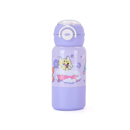 Cartoon Design 500ml Portable Kids Thermal Bpa Free Stainless Steel Water Bottle With Straw Strap for School