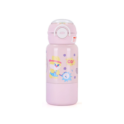 Cartoon Design 500ml Portable Kids Thermal Bpa Free Stainless Steel Water Bottle With Straw Strap for School