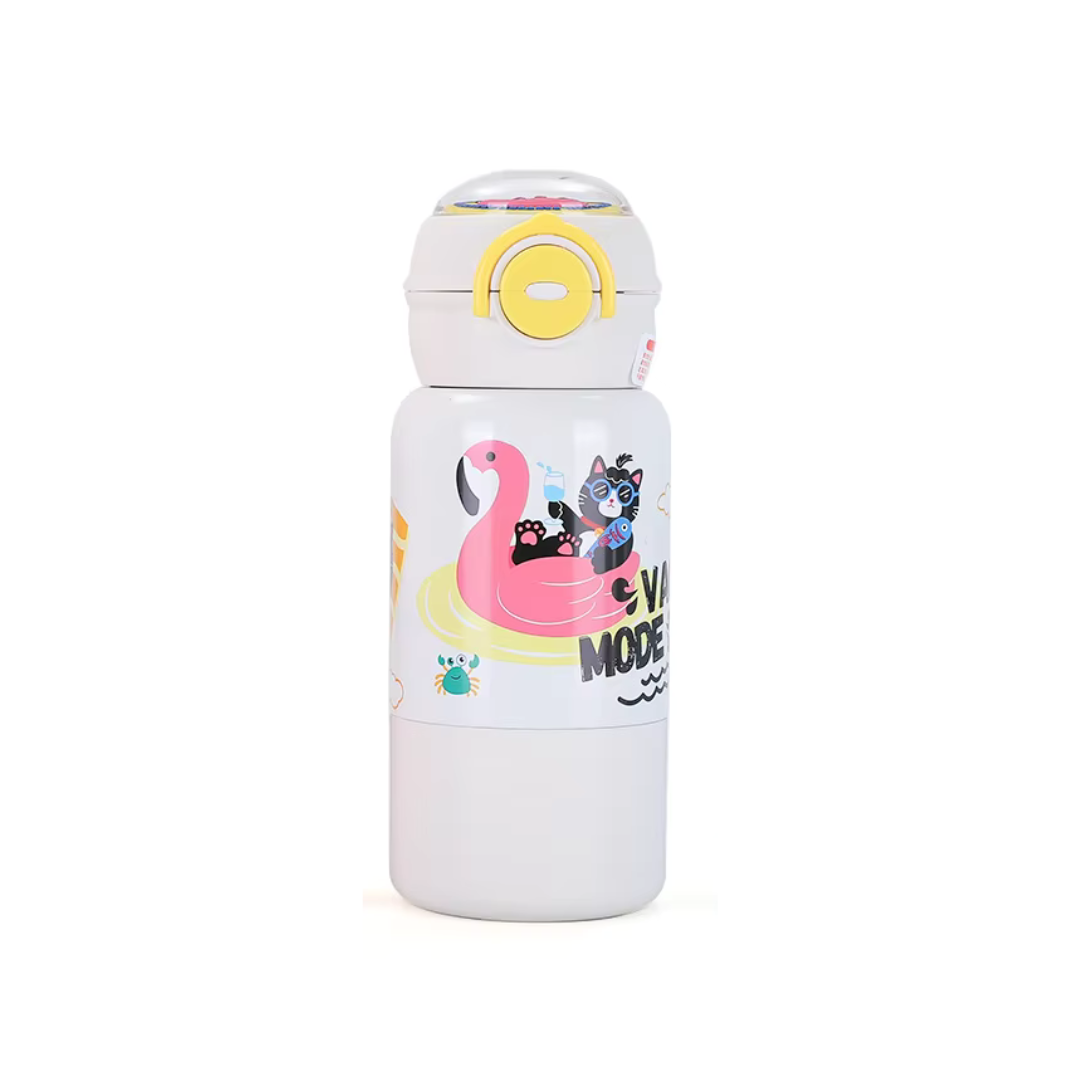 Cartoon Design 500ml Portable Kids Thermal Bpa Free Stainless Steel Water Bottle With Straw Strap for School