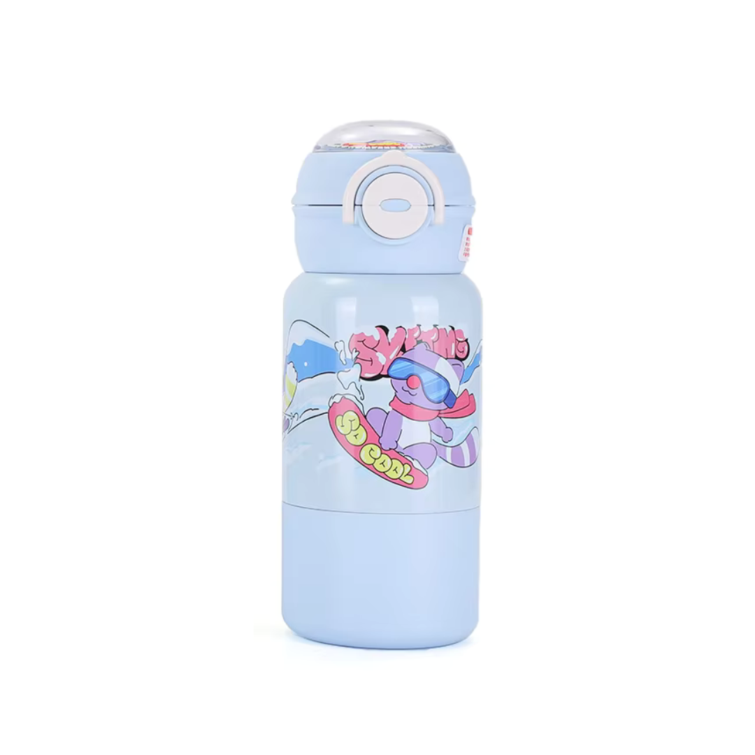 Cartoon Design 500ml Portable Kids Thermal Bpa Free Stainless Steel Water Bottle With Straw Strap for School