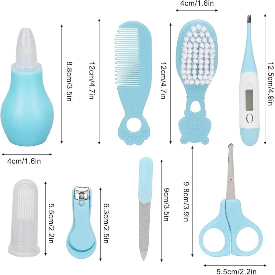 9 in 1 Baby Grooming Kit for Delicate Baby Scalp and Tiny Nails |Travel Friendly Zip case | Infant Nail Clipper |New Born Nasal Aspirator| Combs| Thermometer | Brush