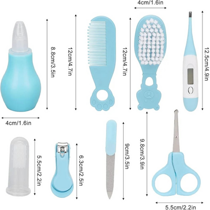 9 in 1 Baby Grooming Kit for Delicate Baby Scalp and Tiny Nails |Travel Friendly Zip case | Infant Nail Clipper |New Born Nasal Aspirator| Combs| Thermometer | Brush