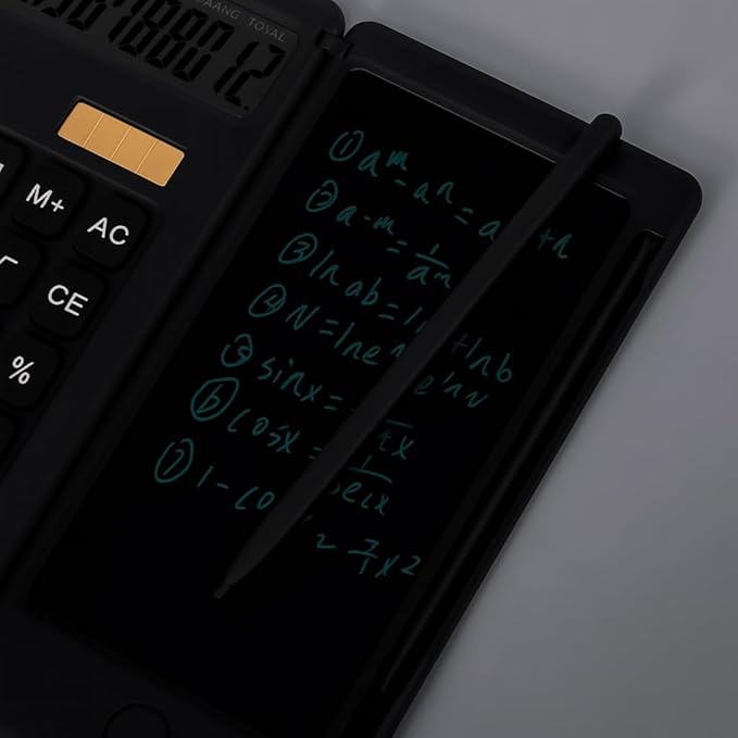 Foldable Scientific Calculator with LCD Writing Tablet & Stylus 12-Digit Dual-Powered Solar & Battery Desktop Calculator for Office,Student