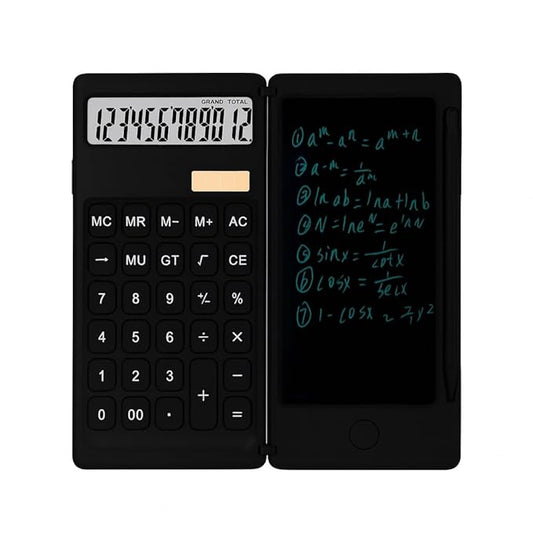 Foldable Scientific Calculator with LCD Writing Tablet & Stylus 12-Digit Dual-Powered Solar & Battery Desktop Calculator for Office,Student
