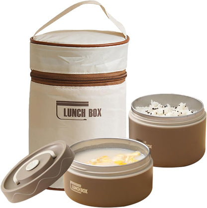 Steel 2 Insulated Container Lunch Box Set With Thermal Bag For Students/Office/College