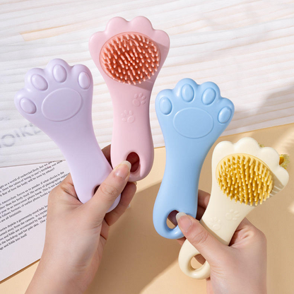 Baby Hair Washing Brush Durable Portable Silicone Cleaning Brush with Comb Cat Paw Design for Kids for Home Use