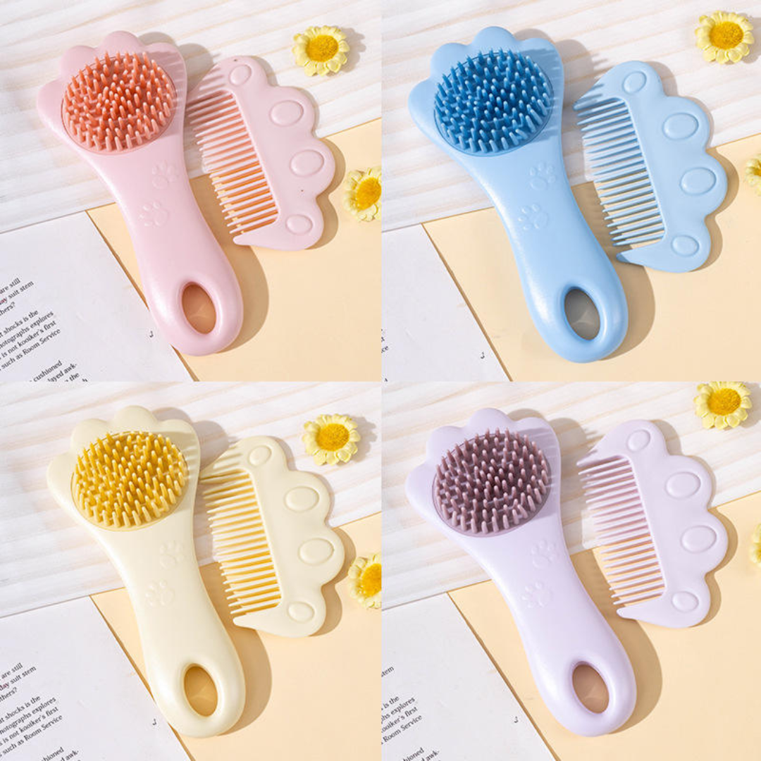 Baby Hair Washing Brush Durable Portable Silicone Cleaning Brush with Comb Cat Paw Design for Kids for Home Use