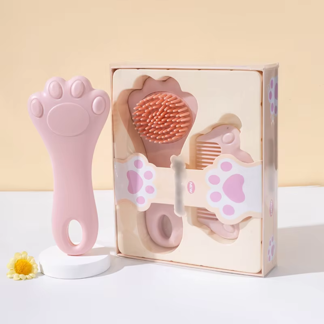 Baby Hair Washing Brush Durable Portable Silicone Cleaning Brush with Comb Cat Paw Design for Kids for Home Use