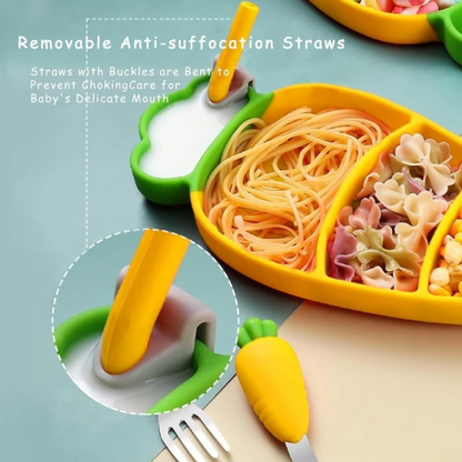 Cartoon Silicone Baby Feeding Set – Anti-Drop Carrot Bowl with Spoon & Plate