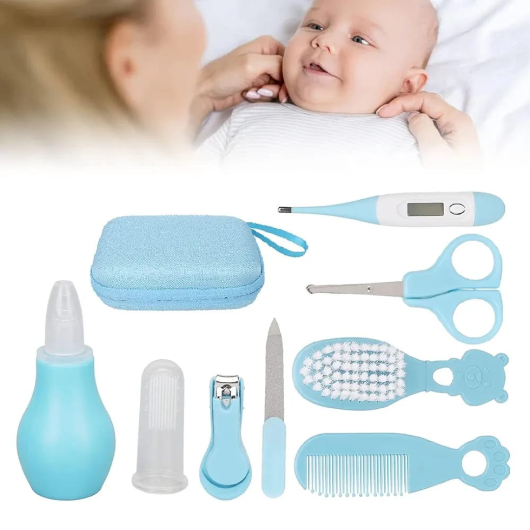 9 in 1 Baby Grooming Kit for Delicate Baby Scalp and Tiny Nails |Travel Friendly Zip case | Infant Nail Clipper |New Born Nasal Aspirator| Combs| Thermometer | Brush