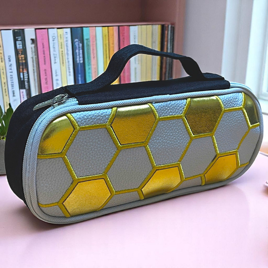 Hexagon Pattern Large Capacity Pencil Pouch – Stylish & Durable Stationery Case