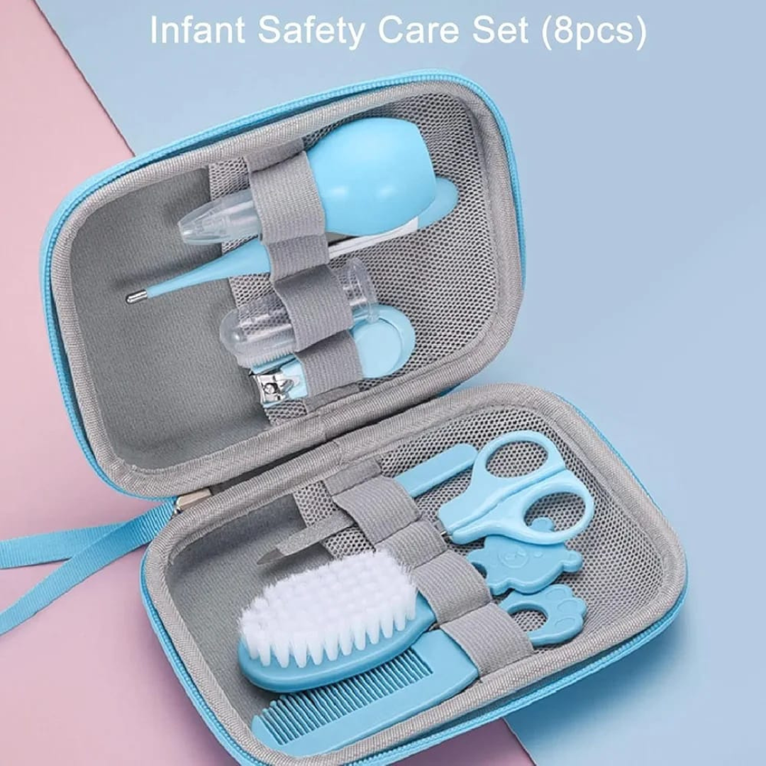 9 in 1 Baby Grooming Kit for Delicate Baby Scalp and Tiny Nails |Travel Friendly Zip case | Infant Nail Clipper |New Born Nasal Aspirator| Combs| Thermometer | Brush