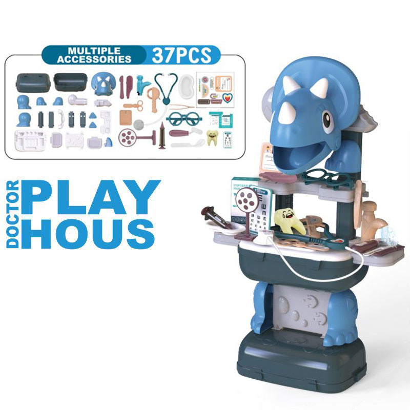 Dinosaur Triceratops-themed Role Play Medical Kit with 37PCS Accessories Kids Pretend Doctor Toy Set