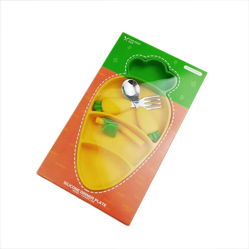Cartoon Silicone Baby Feeding Set – Anti-Drop Carrot Bowl with Spoon & Plate