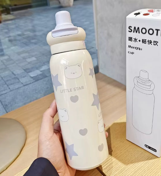 Large Capacity 620ml Stainless Steel Thermos Cup New Style Cartoon Water Bottle for Students Vacuum Flasks & Thermoses