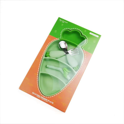Cartoon Silicone Baby Feeding Set – Anti-Drop Carrot Bowl with Spoon & Plate