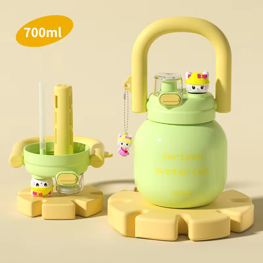Children Large-capacity Double Drinking Carrying Pot Flask Leak Proof Stainless Steel Thermos Insulated Water Bottle With Straw