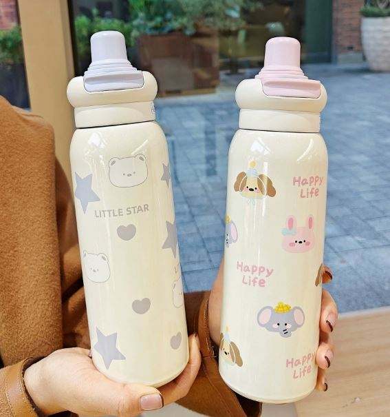 Large Capacity 620ml Stainless Steel Thermos Cup New Style Cartoon Water Bottle for Students Vacuum Flasks & Thermoses