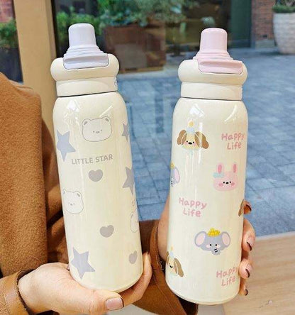 Large Capacity 620ml Stainless Steel Thermos Cup New Style Cartoon Water Bottle for Students Vacuum Flasks & Thermoses