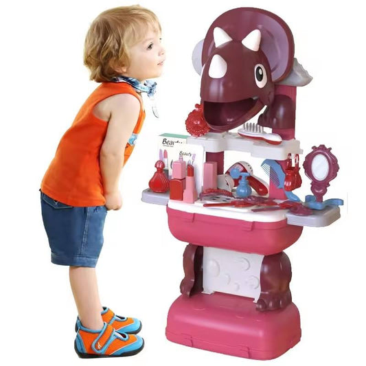 36 Pieces Portable Pretend Jewelry Red Dinosaur Toy Set Kids Cosmetic Beauty Make up Toys