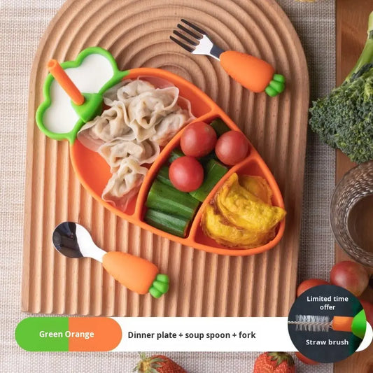 Cartoon Silicone Baby Feeding Set – Anti-Drop Carrot Bowl with Spoon & Plate