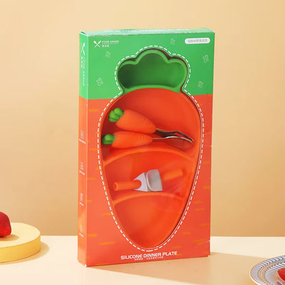 Cartoon Silicone Baby Feeding Set – Anti-Drop Carrot Bowl with Spoon & Plate