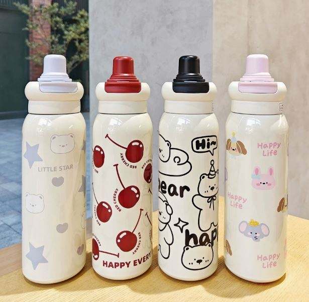 Large Capacity 620ml Stainless Steel Thermos Cup New Style Cartoon Water Bottle for Students Vacuum Flasks & Thermoses