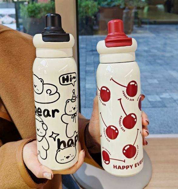 Large Capacity 620ml Stainless Steel Thermos Cup New Style Cartoon Water Bottle for Students Vacuum Flasks & Thermoses