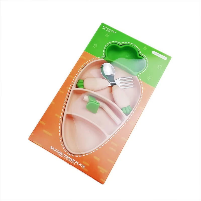 Cartoon Silicone Baby Feeding Set – Anti-Drop Carrot Bowl with Spoon & Plate