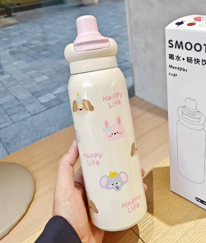 Large Capacity 620ml Stainless Steel Thermos Cup New Style Cartoon Water Bottle for Students Vacuum Flasks & Thermoses