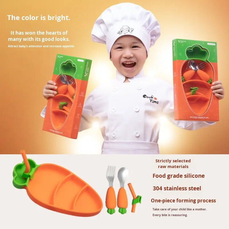 Cartoon Silicone Baby Feeding Set – Anti-Drop Carrot Bowl with Spoon & Plate